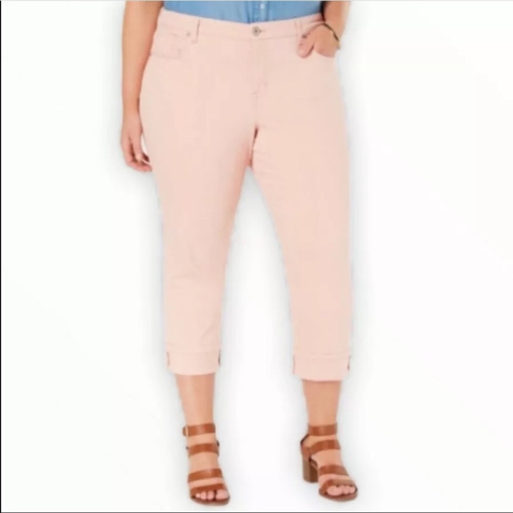 Style & Co Macy’s Plus Peach Pink Curvy Capri Cropped Jeans Mid Rise Cuffed